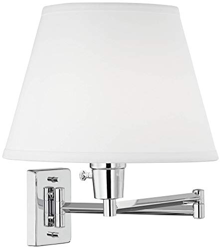 Clement Modern Industrial Swing Arm Wall Lamps Set of 2 Sleek Chrome Plug-in Light Fixture White Linen Empire Shade Bedroom Bedside House Reading Living Room Home Hallway - 360 Lighting