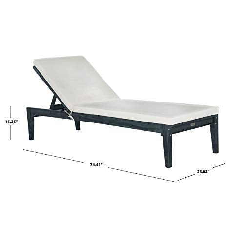 Safavieh PAT6730K Outdoor Collection Arcata Grey Sunlounger Lounge Chair, Dark Slate Gray/Beige