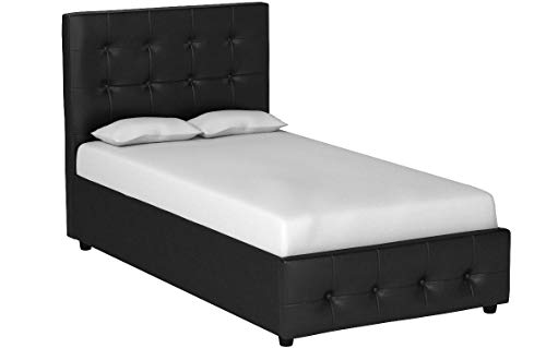 DHP Cambridge Bed w Storage, Twin Size, Black Faux Leather Upholstered