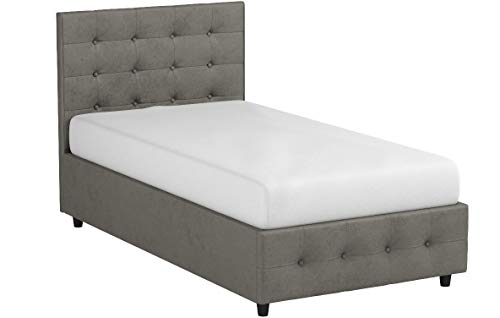 DHP Cambridge Bed with Storage, Twin Size, Gray Velvet Upholstered