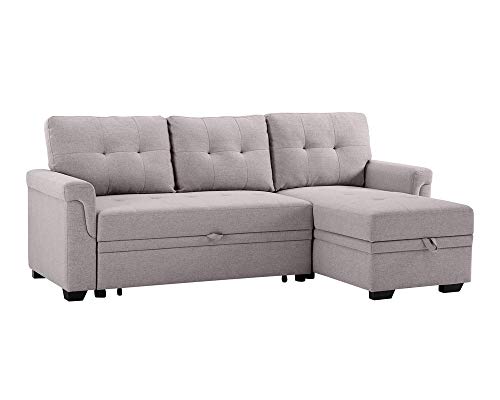 Lilola Home Lucca Linen Reversible Sleeper Sectional Sofa Light Gray