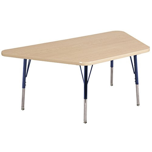 ECR4Kids Mesa Premium 30" x 60" Trapezoid School Activity Table, Standard Legs w/ Swivel Glides, Adjustable Height 19-30 inch (Maple/Navy)