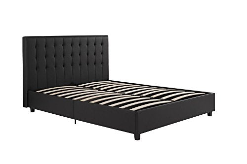 DHP Emily Upholstered Faux Leather Platform Bed with Wooden Slat Support, Tufted Headboard, Twin Size - Black