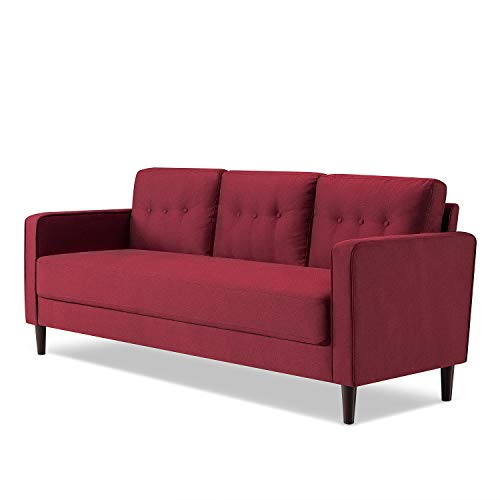 Zinus SSMC-RE Mikhail Mid-Century Upholstered 76.4 Inch Sofa / Living Room Couch, Ruby Red Weave