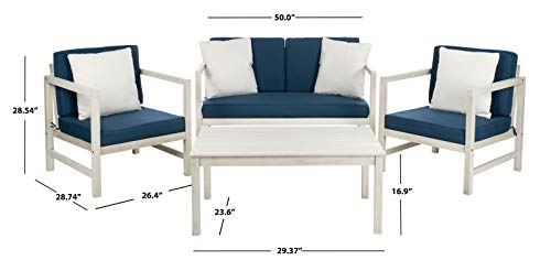 Safavieh PAT7030D Collection Montez White and Navy 4 Pc Accent Pillows Outdoor Set