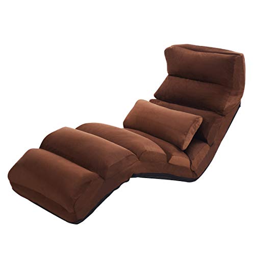 Giantex Folding Lazy Sofa Chair Stylish Sofa Couch Beds Lounge Chair W/Pillow (Coffee)