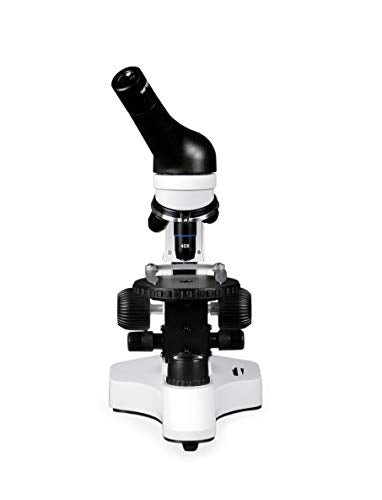 Vision Scientific VME0006-RC Monocular Compound Microscope, 10x WF Eyepiece, 40x—400x Magnification, LED Illumination, Separate Coarse & Fine Focus, Gliding Round Stage, Rechargeable Battery