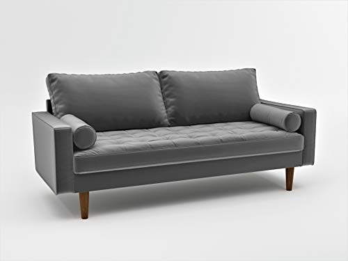 Container Furniture Direct S5457 Mid Century Modern Velvet Upholstered Tufted Living Room Sofa, 69.68", Grey