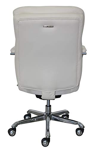 La-Z-Boy Sutherland Quilted Leather Executive Office Chair with Padded Arms, High Back Ergonomic Desk Chair with Lumbar Support, Ivory White Bonded Leather