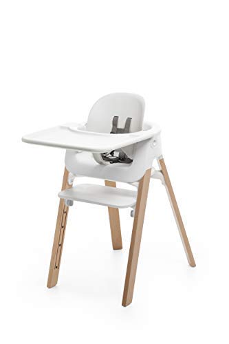 Stokke Steps Complete 5-in-1 Adjustable Baby High Chair Bundle, Natural Legs with White Seat (Includes Chair, Baby Set and Tray)