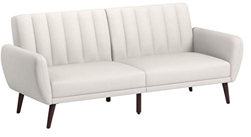 Sunrise Coast Torino Modern Linen-Upholstery Futon with Wooden Legs, Pearl Gray