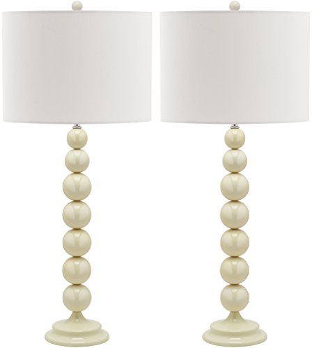 Safavieh Lighting Collection Jenna White Stacked Ball 32-inch Bedroom Living Room Home Office Desk Nightstand Table Lamp (Set of 2) - LED Bulbs Included