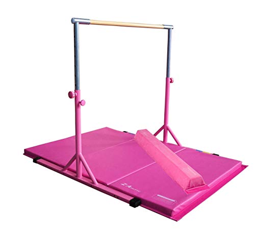 Z ATHLETIC Kip Bar, Gym Mat and Attachable Beam for Gymnastics (4ft x 6ft x 2in, Pink)