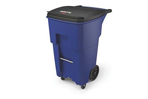 Rubbermaid Commercial Products BRUTE Rollout Heavy-Duty Wheeled Trash/Garbage Can with Caster Wheels - 65 Gallon - Blue