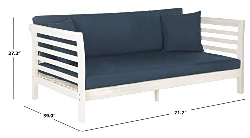 Safavieh Outdoor Collection Malibu Antiqued White/ Navy Acacia Wood Cushioned Daybed