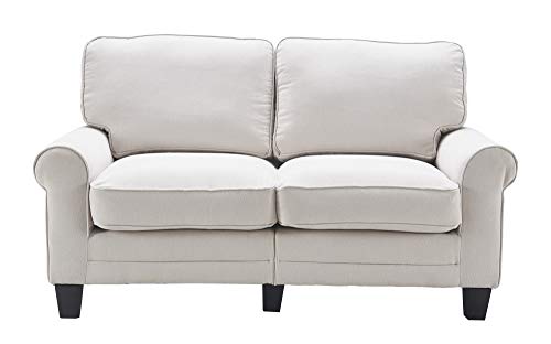 Serta Copenhagen Sofa Couch for Two People, Pillowed Back Cushions and Rounded Arms, Durable Modern Upholstered Fabric, 61" Loveseat, Cream