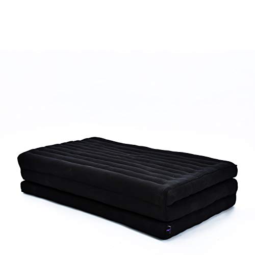 Leewadee Large Foldable Thai Mattress, 82x46x3 inches, Guest Bed Tri-Fold Yoga Floor Mat Thai Massage Pad TV Floor Seat with Backrest Game Chair Eco-Friendly Organic and Natural, Kapok, Anthracite
