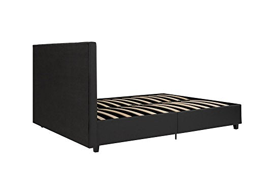 DHP Emily Upholstered Faux Leather Platform Bed with Wooden Slat Support, Tufted Headboard, Twin Size - Black