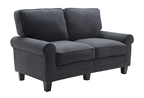 Serta Copenhagen Sofa Couch for Two People, Pillowed Back Cushions and Rounded Arms, Durable Modern Upholstered Fabric, 61" Loveseat, Charcoal