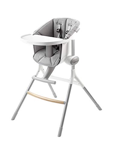 BEABA Adjustable High Chair Height Adjustable Baby High Chair with Six Height Settings from Kitchen Table to Island Gray