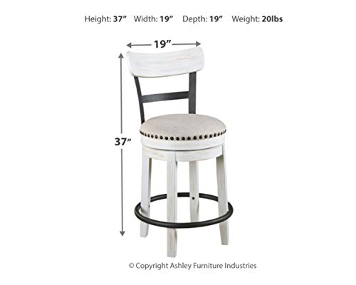 Signature Design by Ashley Valebeck 24" Modern Swivel Counter Height Barstool, Whitewash