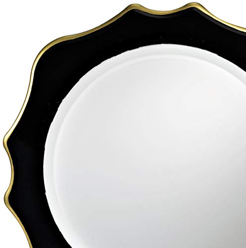 " OCCASIONS" 40 Pieces Round 13'' Round Acrylic Plastic Wedding Chargers, Dinner Party Decoration Charger Plates (Scalloped Black and Gold)