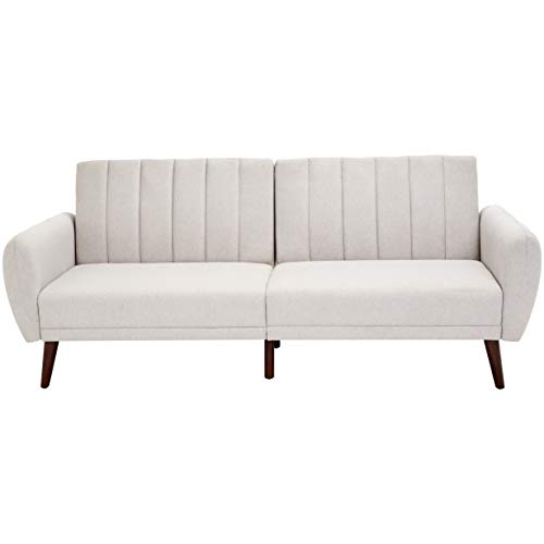 Sunrise Coast Torino Modern Linen-Upholstery Futon with Wooden Legs, Pearl Gray