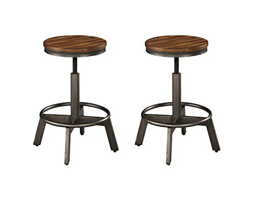 Signature Design by Ashley Torjin Industrial Adjustable Height Barstool, 2 Count, Brown