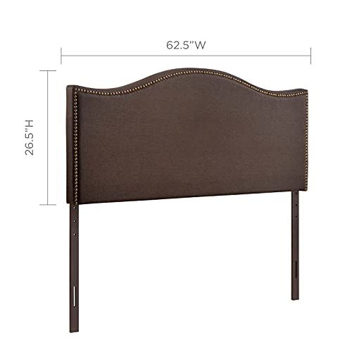 Modway Curl Upholstered Linen Queen Headboard Size With Nailhead Trim and Curved Shape in Dark Brown Fabric