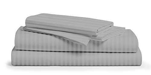 1000 Thread Count Striped Sheets for Bed -100% Long Staple Egyptian Cotton, Woven 1000 TC Stripe California King Sliver Stripe 4 Piece Bedding Set Hotel Quality, OekoTex Certified