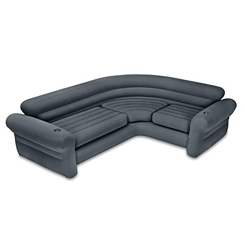 Intex Inflatable Indoor Corner Couch Sectional with Cupholders, Gray