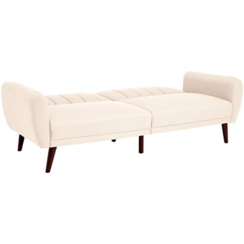 Sunrise Coast Torino Modern Linen-Upholstery Futon with Wooden Legs, Pale Pink