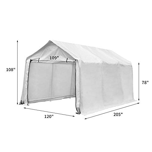 10'x 17' Portable Carport Car Garages Shelters Heavy Duty, 8 Steel Legs, White, Waterproof, Anti-Exposure