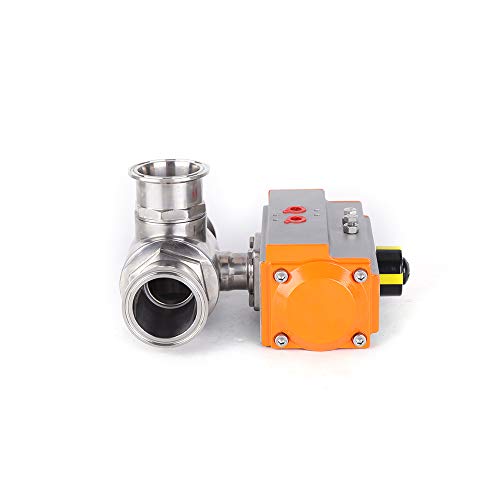 (1", 1.5", 2") Stainless Steel 304 Sanitary Three Way T-Port Tri-Clamp Pneumatic Ball Valve Working Pressure: 0-1.6 MPa / 232 psi (2")