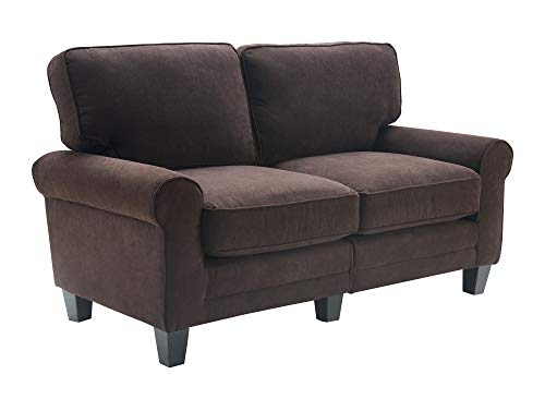 Serta Copenhagen Sofa Couch for Two People, Pillowed Back Cushions and Rounded Arms, Durable Modern Upholstered Fabric, 61" Loveseat, Dark Brown