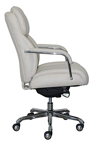 La-Z-Boy Sutherland Quilted Leather Executive Office Chair with Padded Arms, High Back Ergonomic Desk Chair with Lumbar Support, Ivory White Bonded Leather