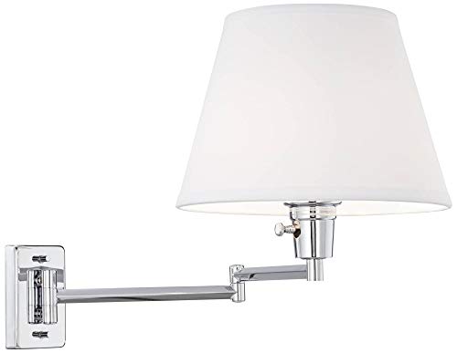 Clement Modern Industrial Swing Arm Wall Lamps Set of 2 Sleek Chrome Plug-in Light Fixture White Linen Empire Shade Bedroom Bedside House Reading Living Room Home Hallway - 360 Lighting