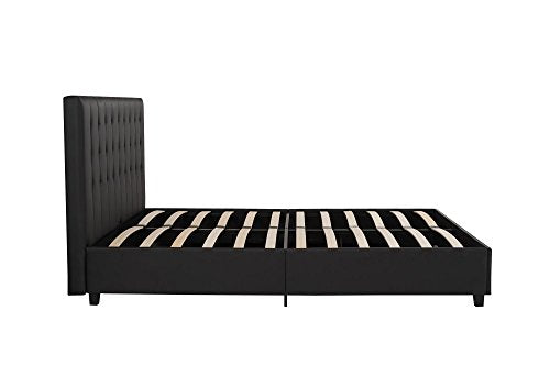 DHP Emily Upholstered Faux Leather Platform Bed with Wooden Slat Support, Tufted Headboard, Twin Size - Black