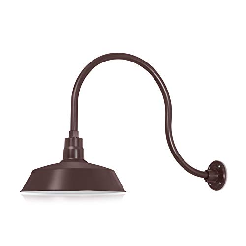14in. Architectural Bronze Outdoor Gooseneck Barn Light Fixture with 24in. Long Extension Arm - Wall Sconce Farmhouse, Vintage, Antique Style - UL Listed - 9W 900lm A19 LED Bulb (5000K Cool White)