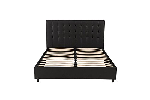 DHP Emily Upholstered Faux Leather Platform Bed with Wooden Slat Support, Tufted Headboard, Twin Size - Black