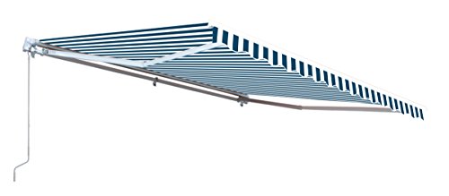 ALEKO Manual Retractable Patio Awning, 6.5x5 Ft Exterior Sunshade Outdoor Canopy – Multi-Striped Green