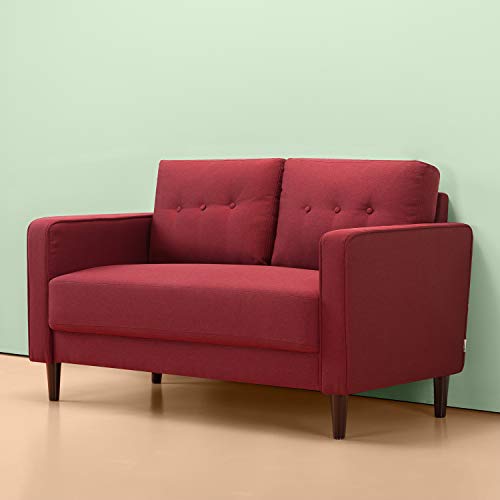 Zinus Mikhail Mid-Century Upholstered 52.8 Inch Sofa Couch / Loveseat, Ruby Red Weave