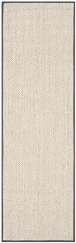 Safavieh Natural Fiber Collection NF143D Border Sisal Runner, 2'6" x 16' , Marble / Dark Grey