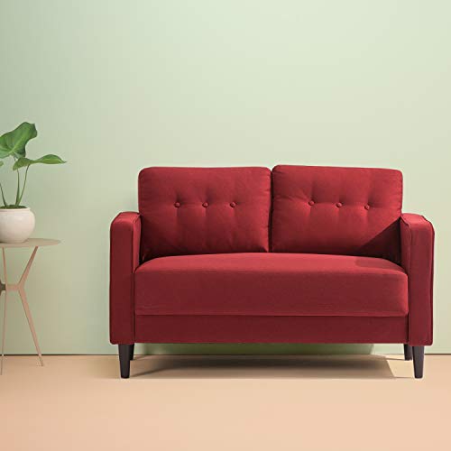 Zinus Mikhail Mid-Century Upholstered 52.8 Inch Sofa Couch / Loveseat, Ruby Red Weave