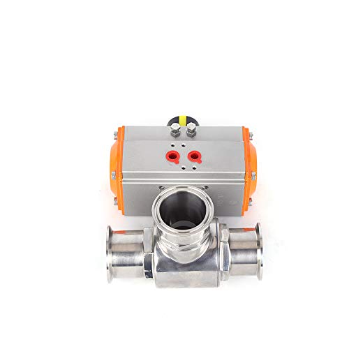 (1", 1.5", 2") Stainless Steel 304 Sanitary Three Way T-Port Tri-Clamp Pneumatic Ball Valve Working Pressure: 0-1.6 MPa / 232 psi (2")