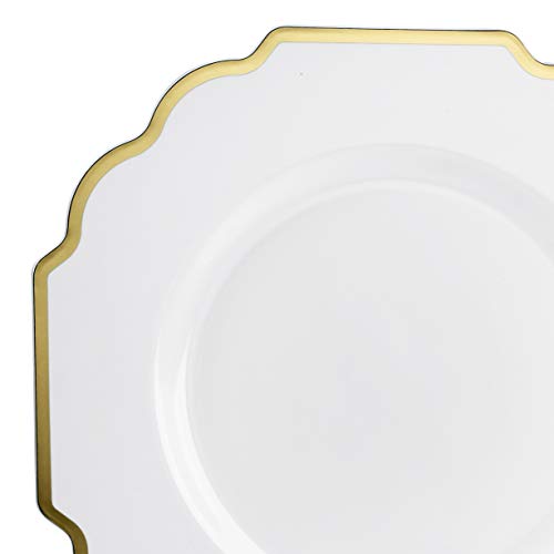 " OCCASIONS " 240 Plates Pack,(120 Guests) Heavyweight Wedding Party Disposable Plastic Plates Set -120 x 10.5'' Dinner + 120 x 8'' Salad / Dessert Plate (Imperial White and Gold)