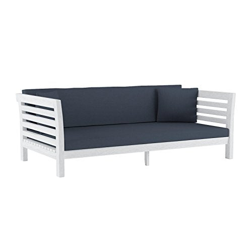 Safavieh Outdoor Collection Malibu Antiqued White/ Navy Acacia Wood Cushioned Daybed