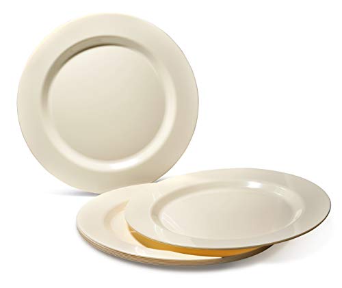 " OCCASIONS" 720 Pcs set (120 guest) Wedding Disposable Plastic Plate and Silverware Combo 10.5" + 7.5" + Silverware (Double Fork) (Plain Ivory Plates, Gold Silverware)