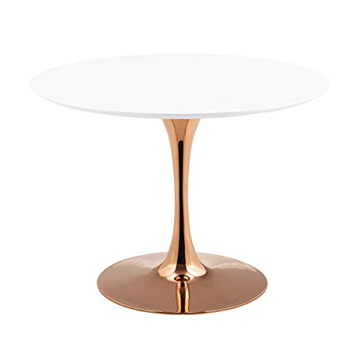 Modway Lippa 40" Mid-Century Modern Dining Table with Round Top in Rose White