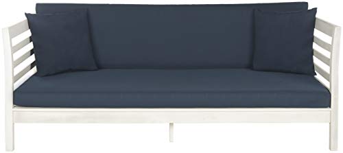 Safavieh Outdoor Collection Malibu Antiqued White/ Navy Acacia Wood Cushioned Daybed